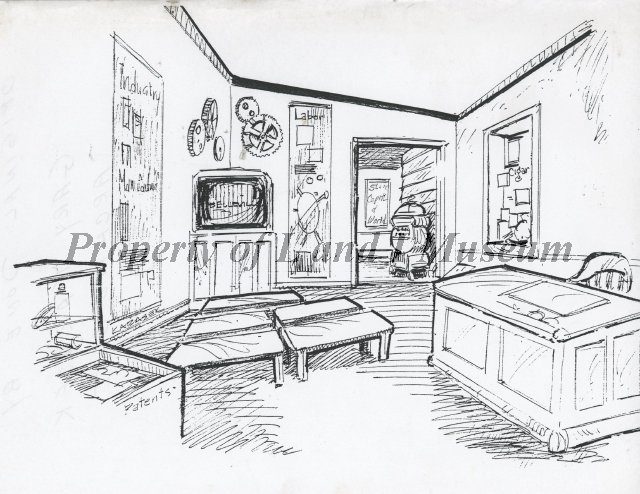Drawing of the main exhibit hall of the Labor & Industry Museum as envisioned by Architect, Gary Karasek
