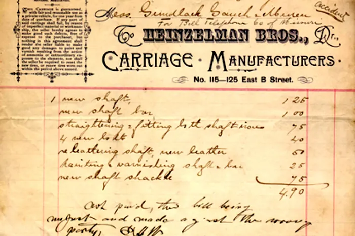 Vintage carriage manufacturer's invoice