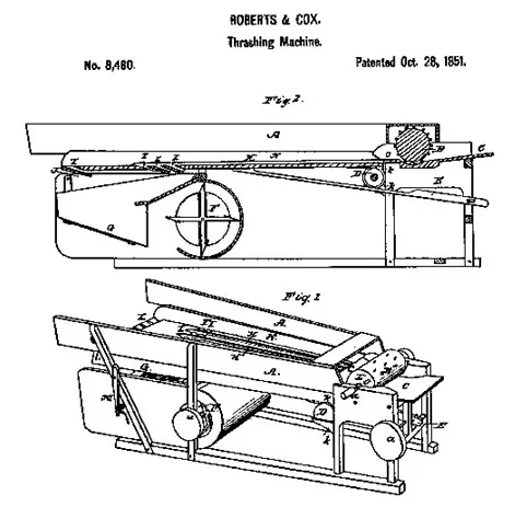 Antique threshing machine patent illustration